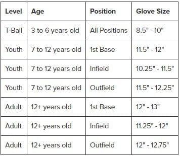 Baseball Glove Size Baseball Glove Size